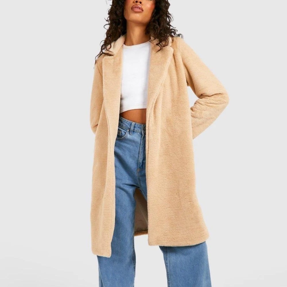 boohoo Faux Fur Coller Detail Coat